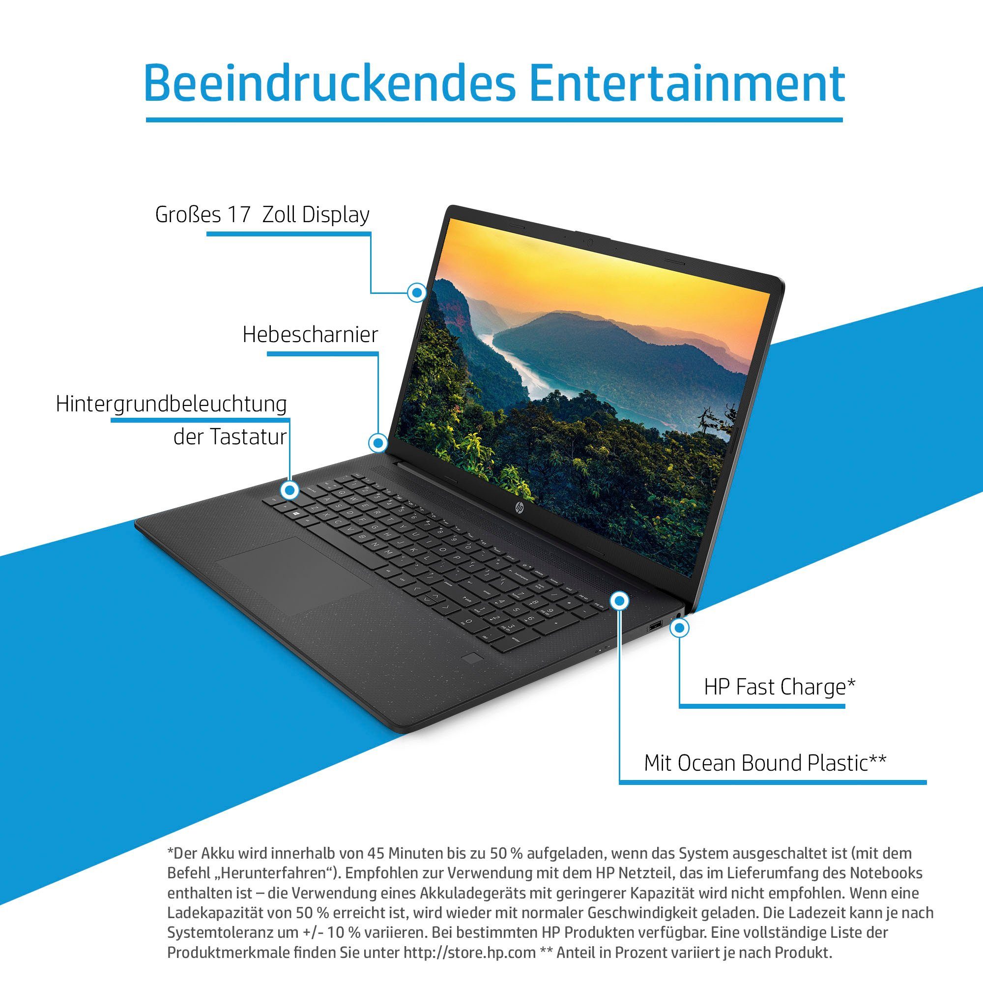 HP 17-cn0237ng Notebook (43,9 cm/17,3 Zoll, Intel Core i3 1115G4, UHD Graphics, 512 GB SSD)
