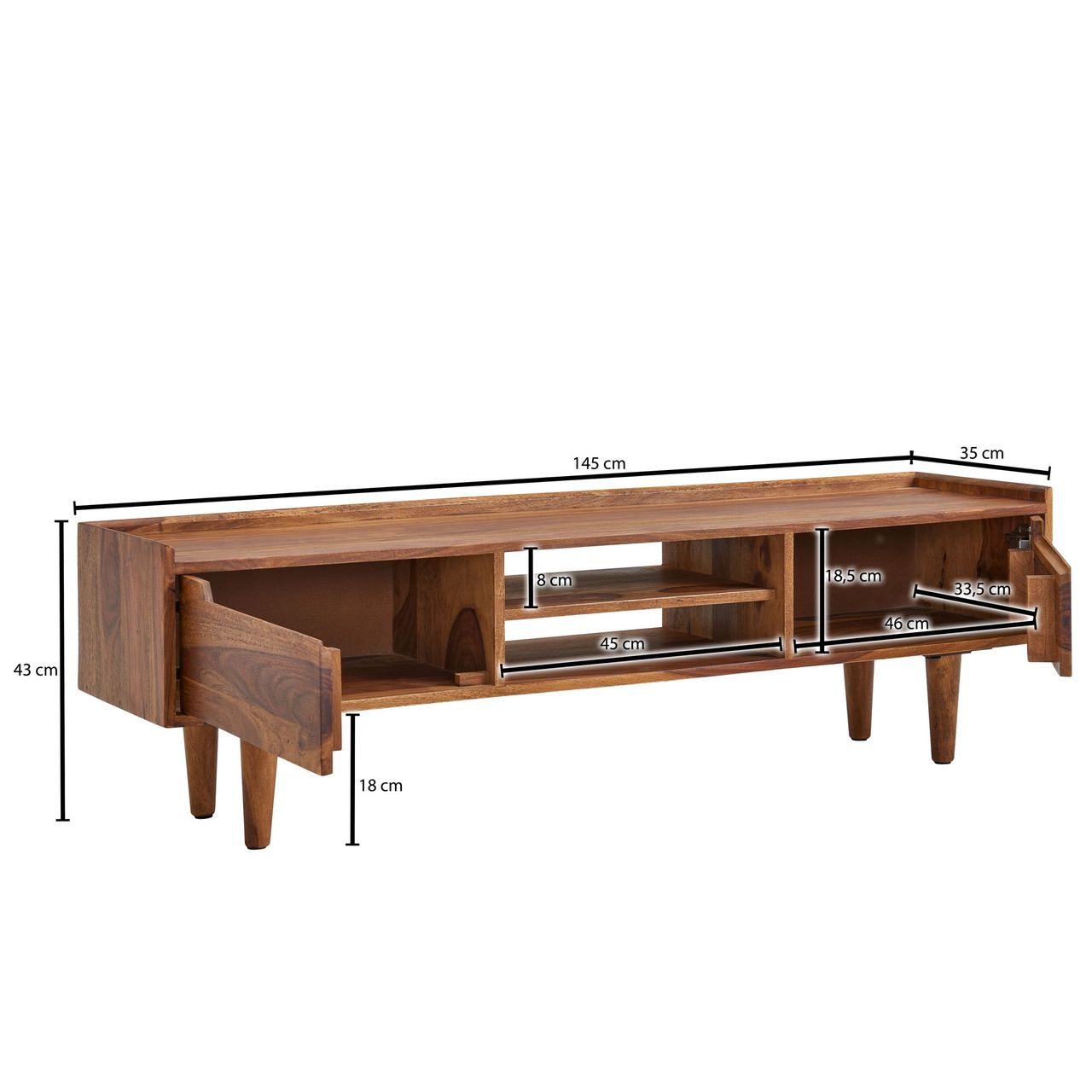 Skyport WOHNLING TV Schrank 145x43x35 cm Lowboard Holz Fernsehkommode Fernsehschrank