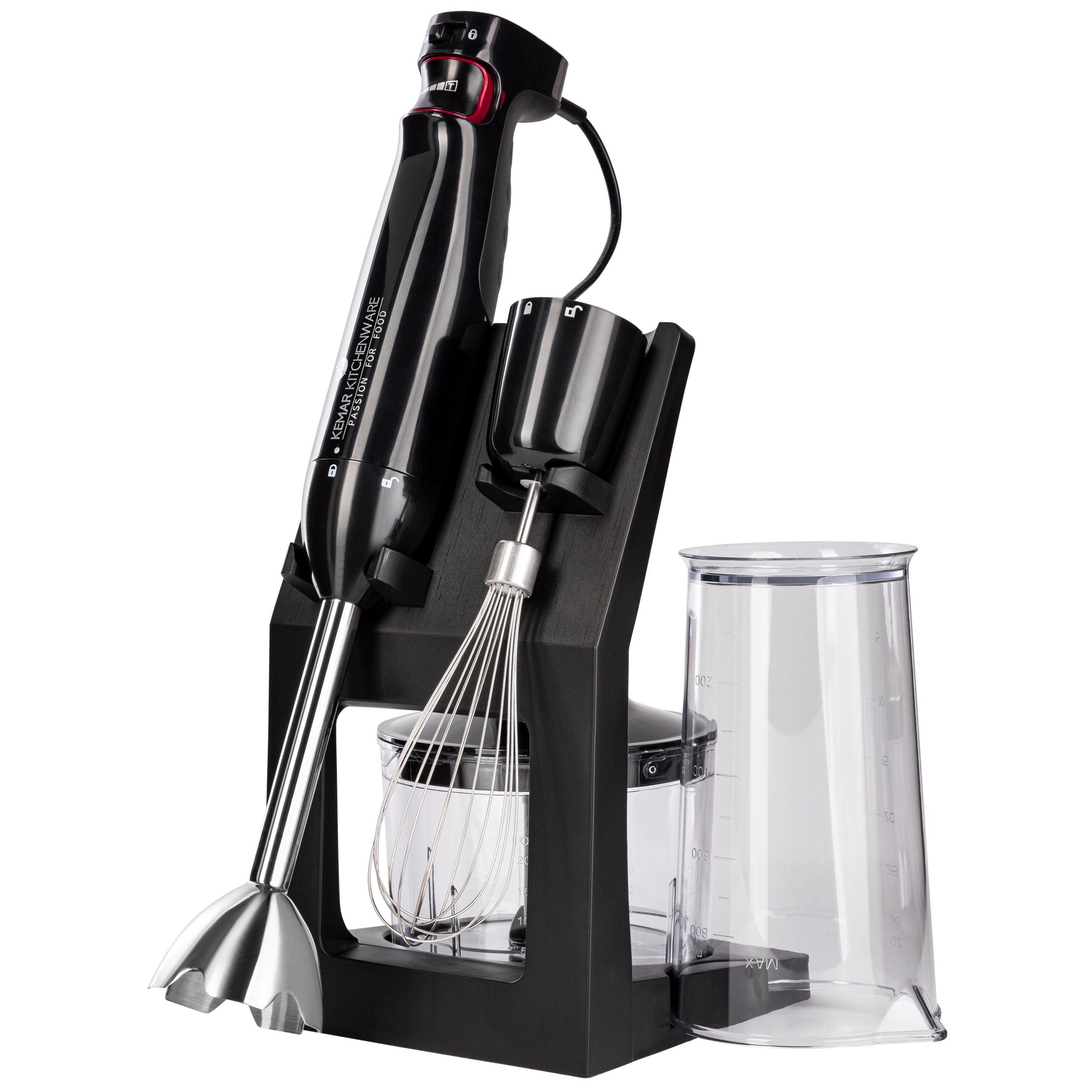 KeMar Kitchenware Stabmixer KSM-1000 Stabmixer-Set, 1000 W, 17.000 U/min Aufbewahrungsständer Messbecher Titan Klinge
