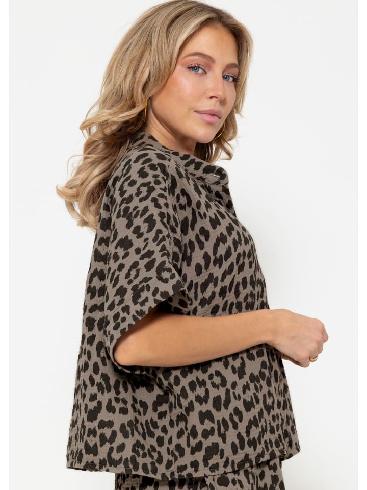 SASSYCLASSY Musselin Bluse mit Zebra in Braun, Schwarz günstig kaufen