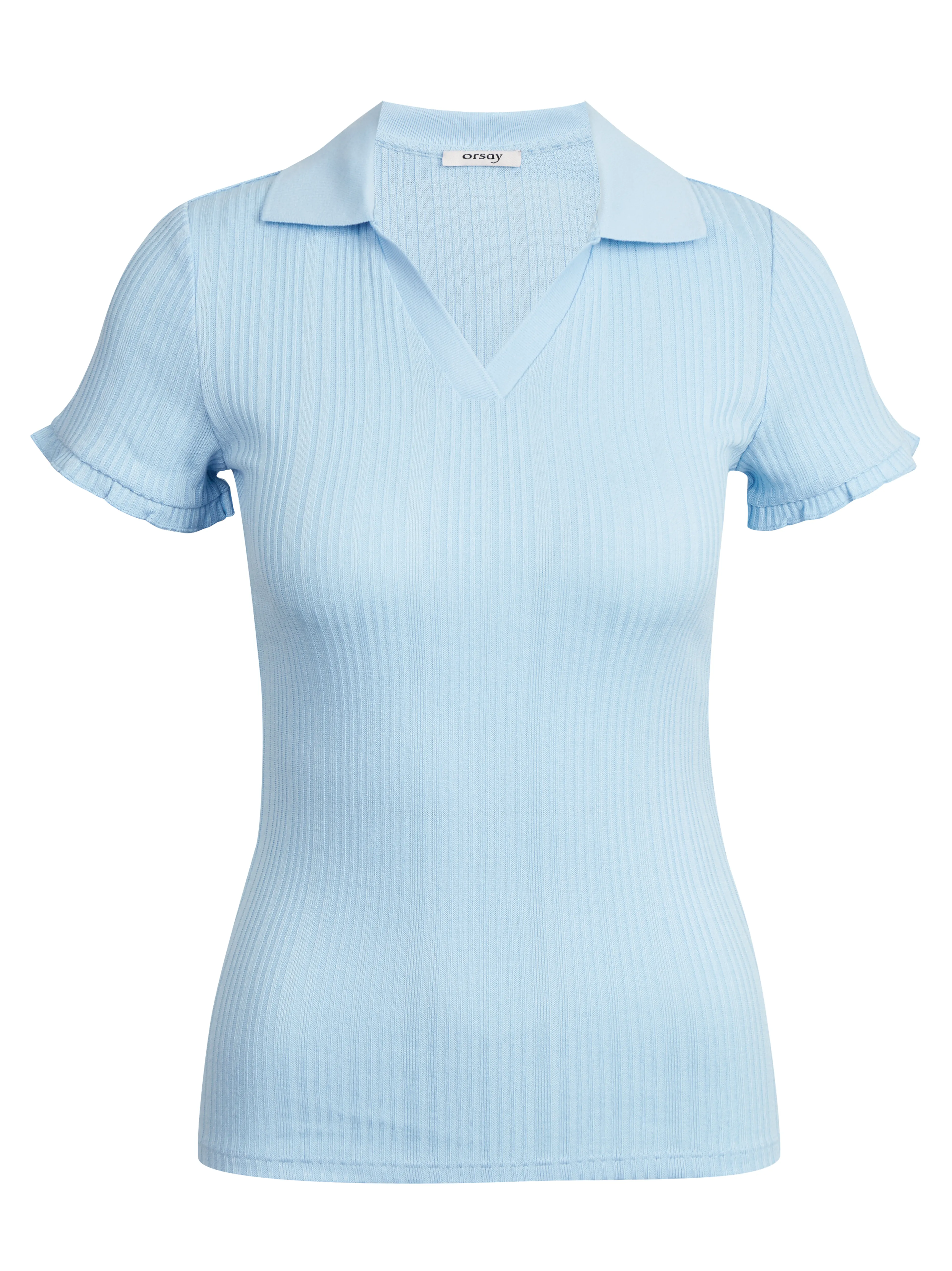 Hellblaues Damen-Ripp-Poloshirt ORSAY