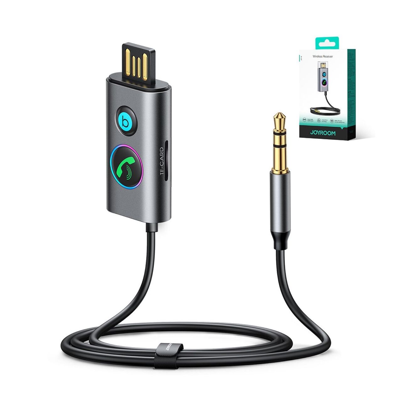 Joyroom JR-CB7 kabelloser Autoempfänger Bluetooth Technologie – Grau 100 cm mit LED
