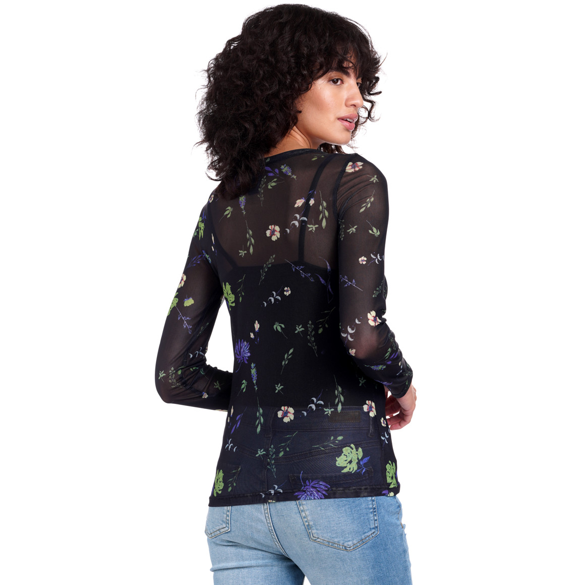 Damen Langarmshirt in semitransparenter Optik