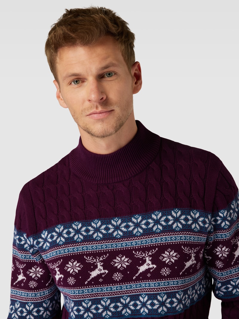 Strickpullover mit Allover-Print in aubergine