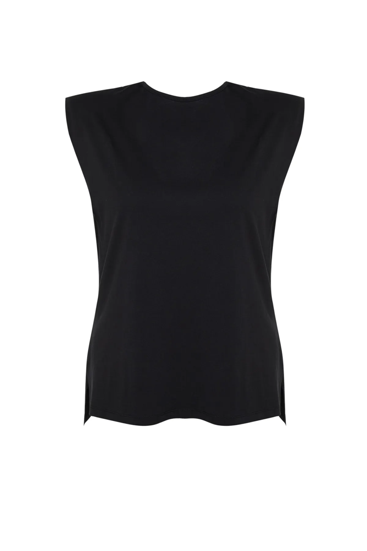 Trendyol Curve  Weißes, nachhaltigeres, wattiertes Strick-T-Shirt mit tiefem Ausschnitt am Rücken TBSSS23BF00045