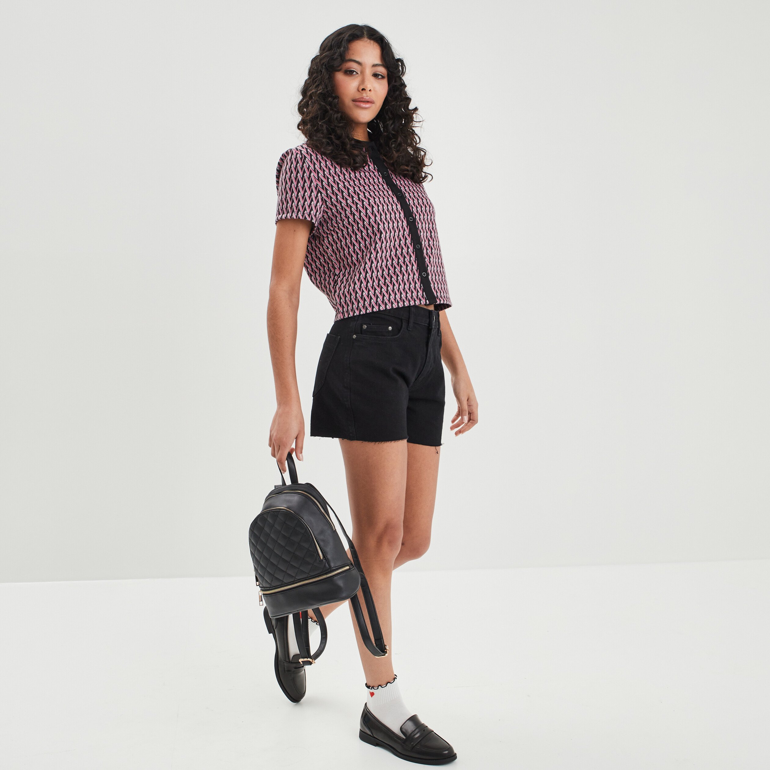 T-shirt manches courtes col polo rose femme | La Halle