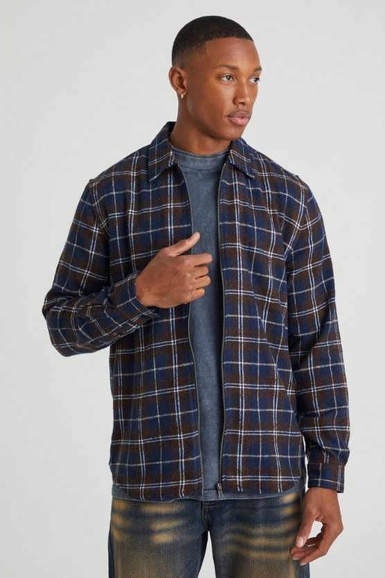 Long Sleeve Check Zip Overshirt