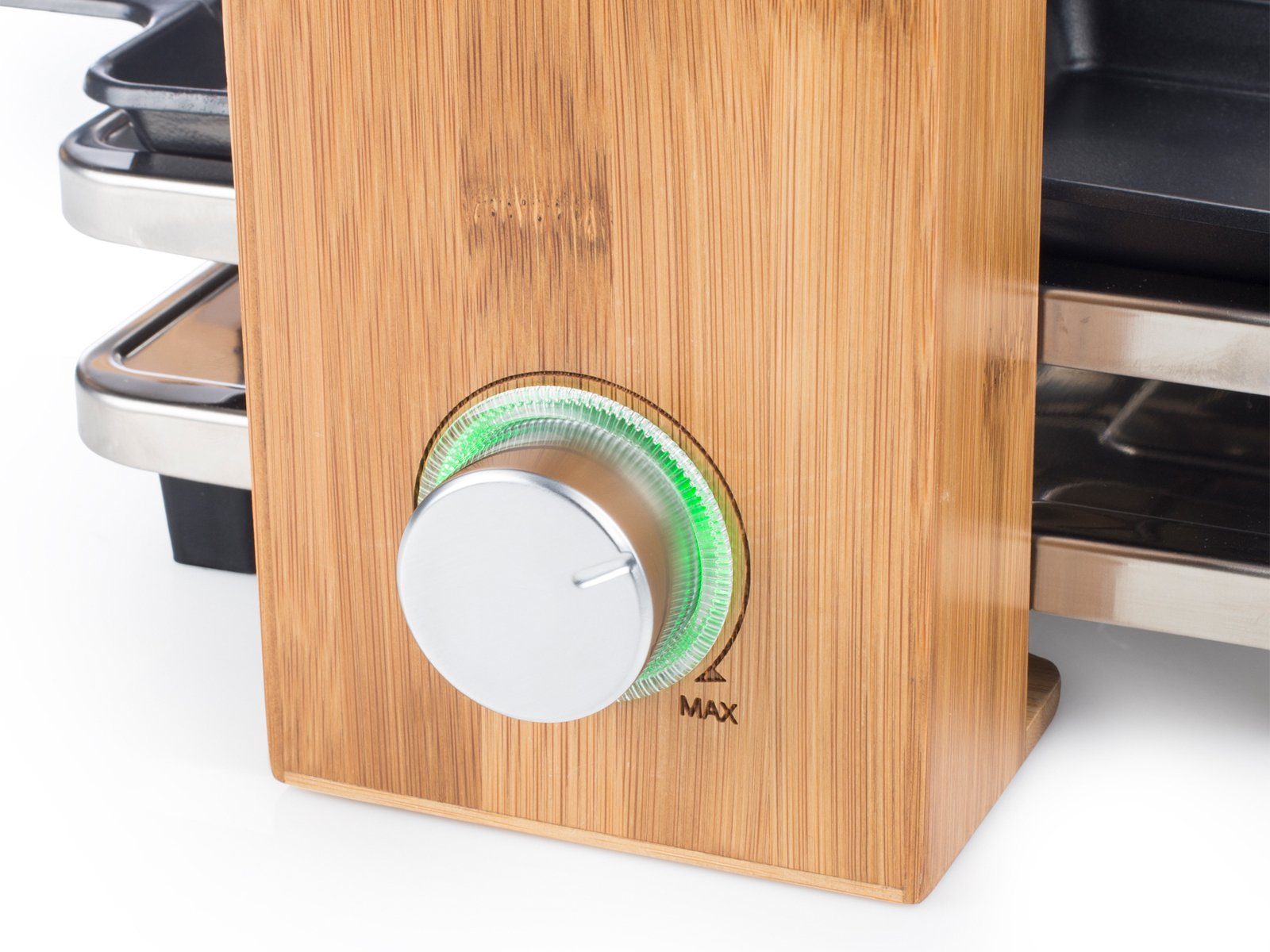 PRINCESS Raclette, 1300 W, Bambus 5in1 Gerät für 2-8 Personen Tisch-Grill & Steingrill-Platte