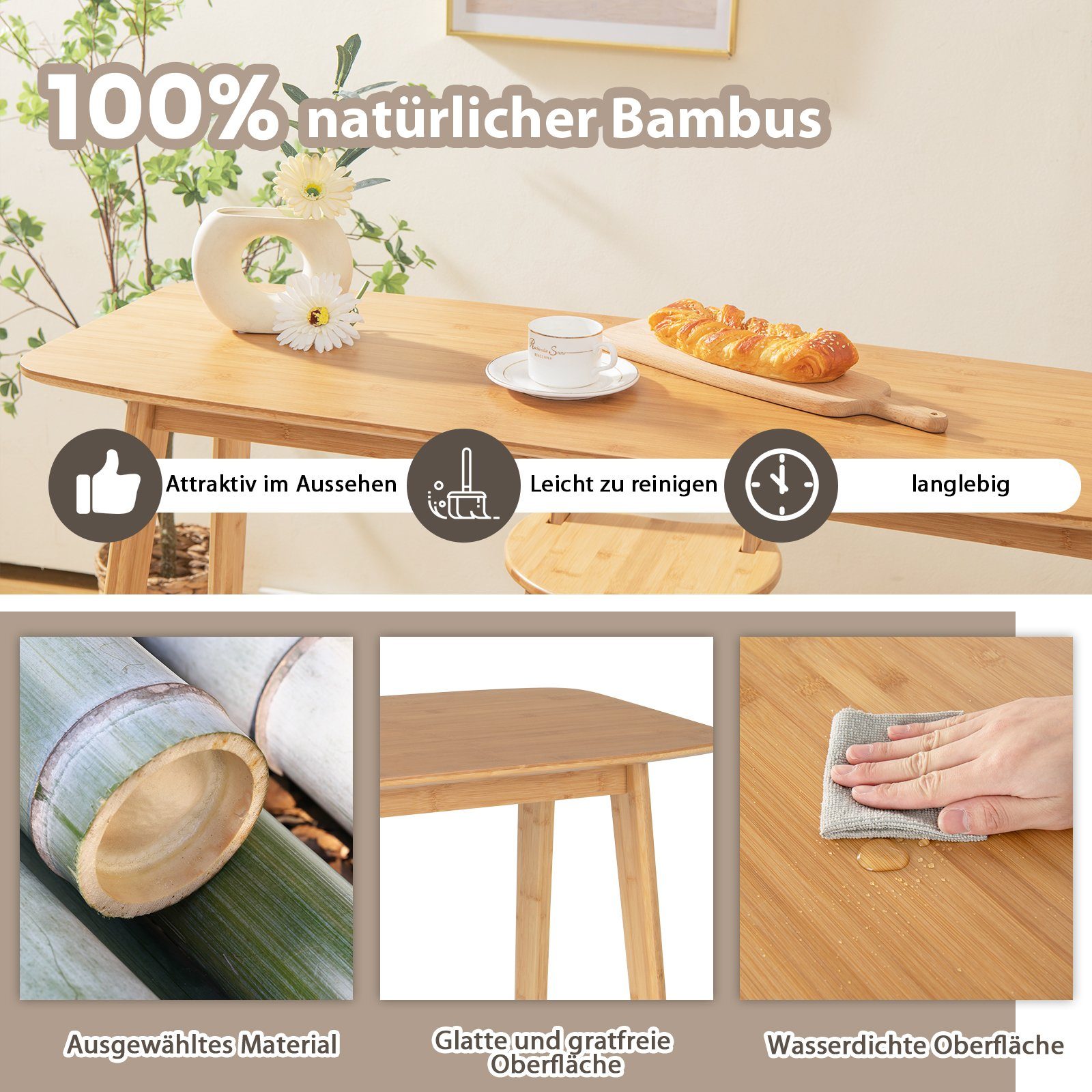 COSTWAY Bartisch Stehtisch 120 x 45 x 99 cm, Bambus