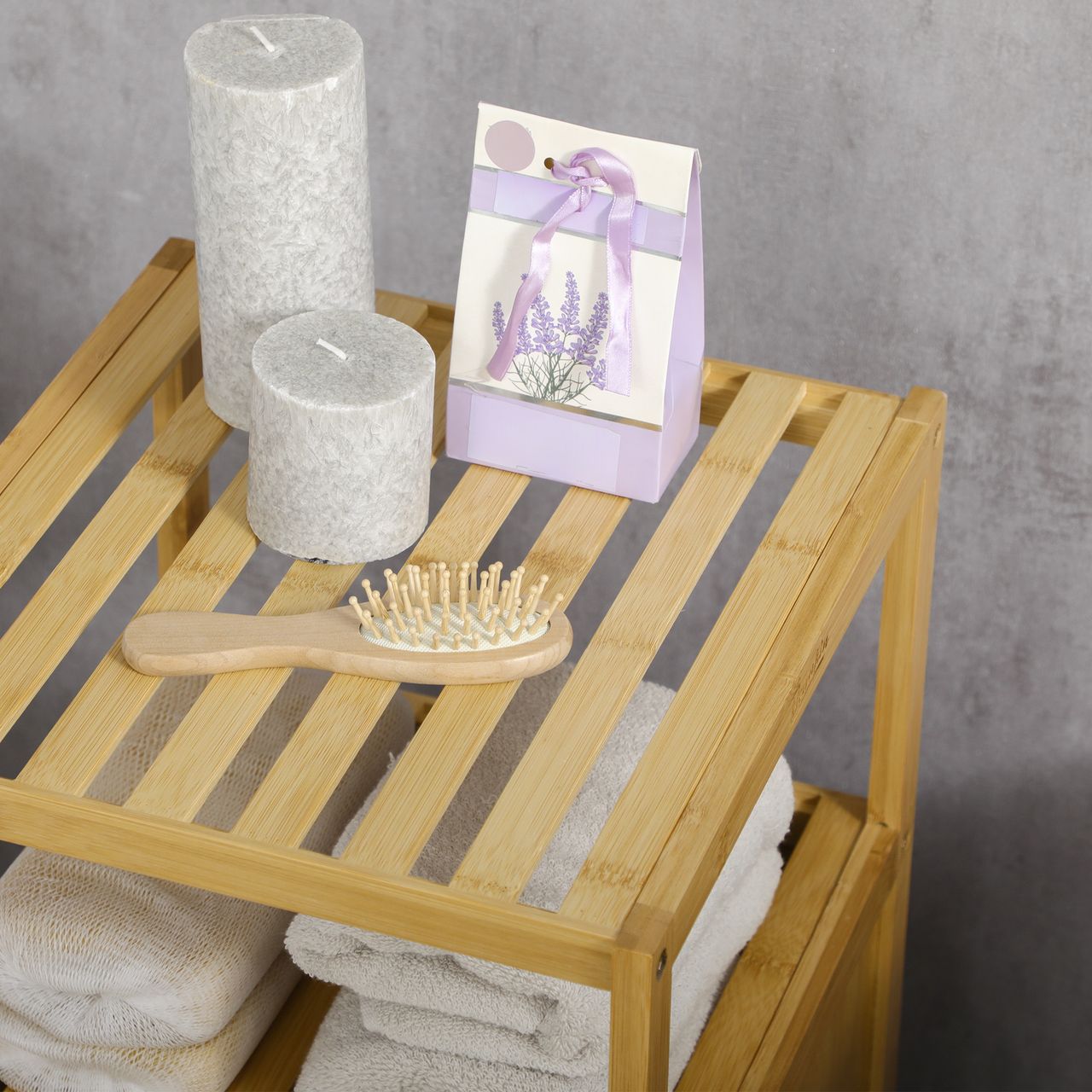 kleankin Badezimmerschrank Badschrank mit offenem Fach, Kippschutz, Bambus