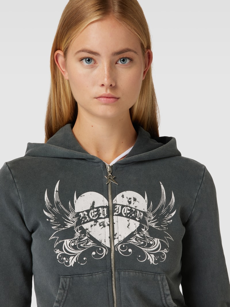 Sweatjacke mit Label-Print in anthrazit