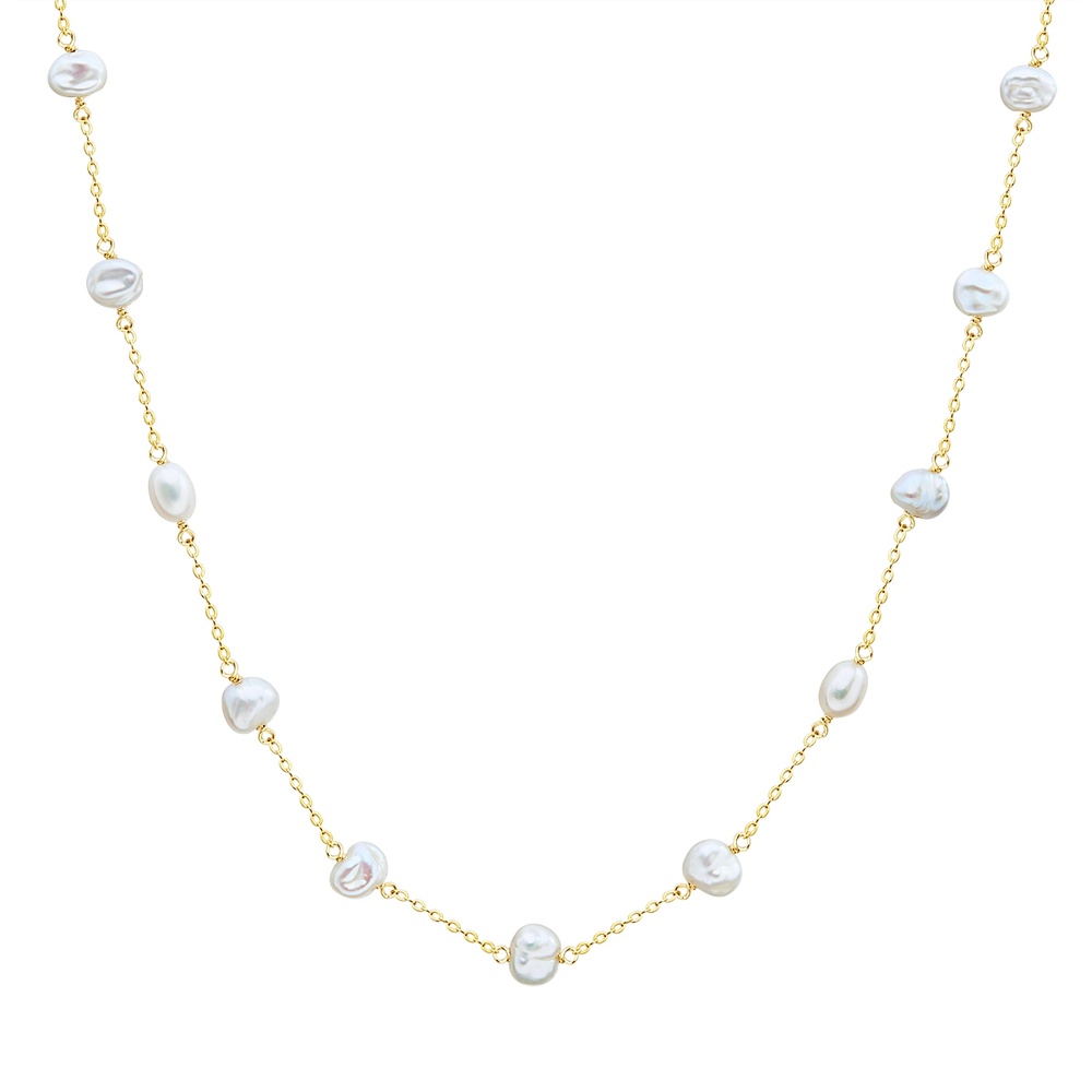 Valero Pearls Collier de perles Argent sterling Perle de culture d'eau douce en Or jaune collier