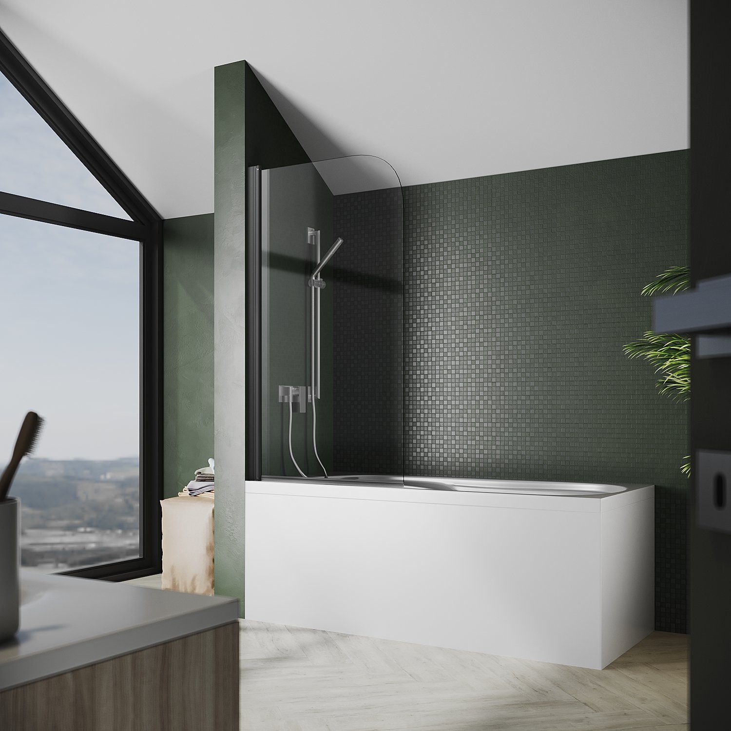 SONNI Badewannenaufsatz Badewannenaufsatz mit Seitenwand,Faltwand, DuschabtrennungNANO Glas, Einscheibensicherheitsglas mit Nano Beschichtung, für Badezimmer, faltbar