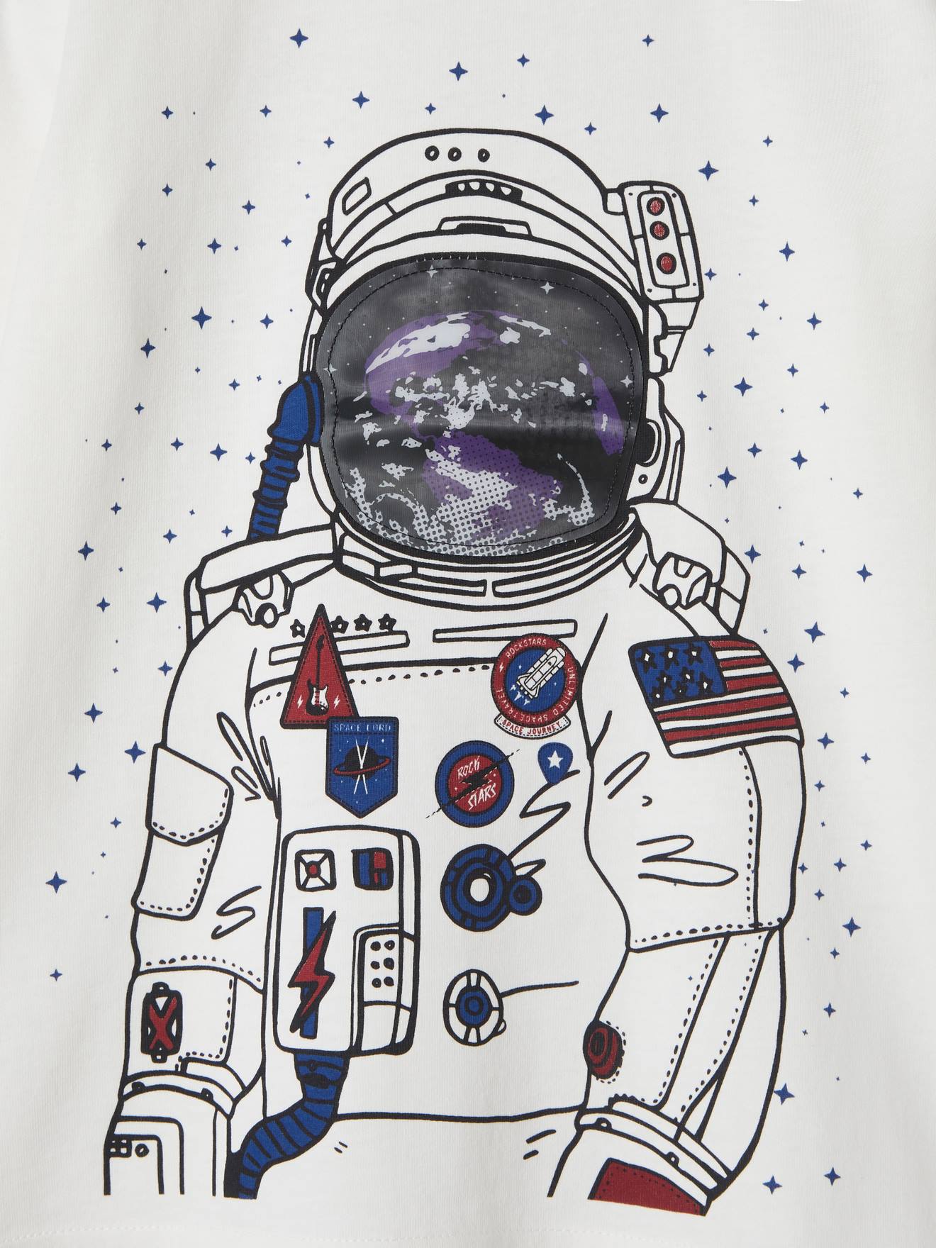 T-shirt garçon motif astronaute détail hologramme ivoire