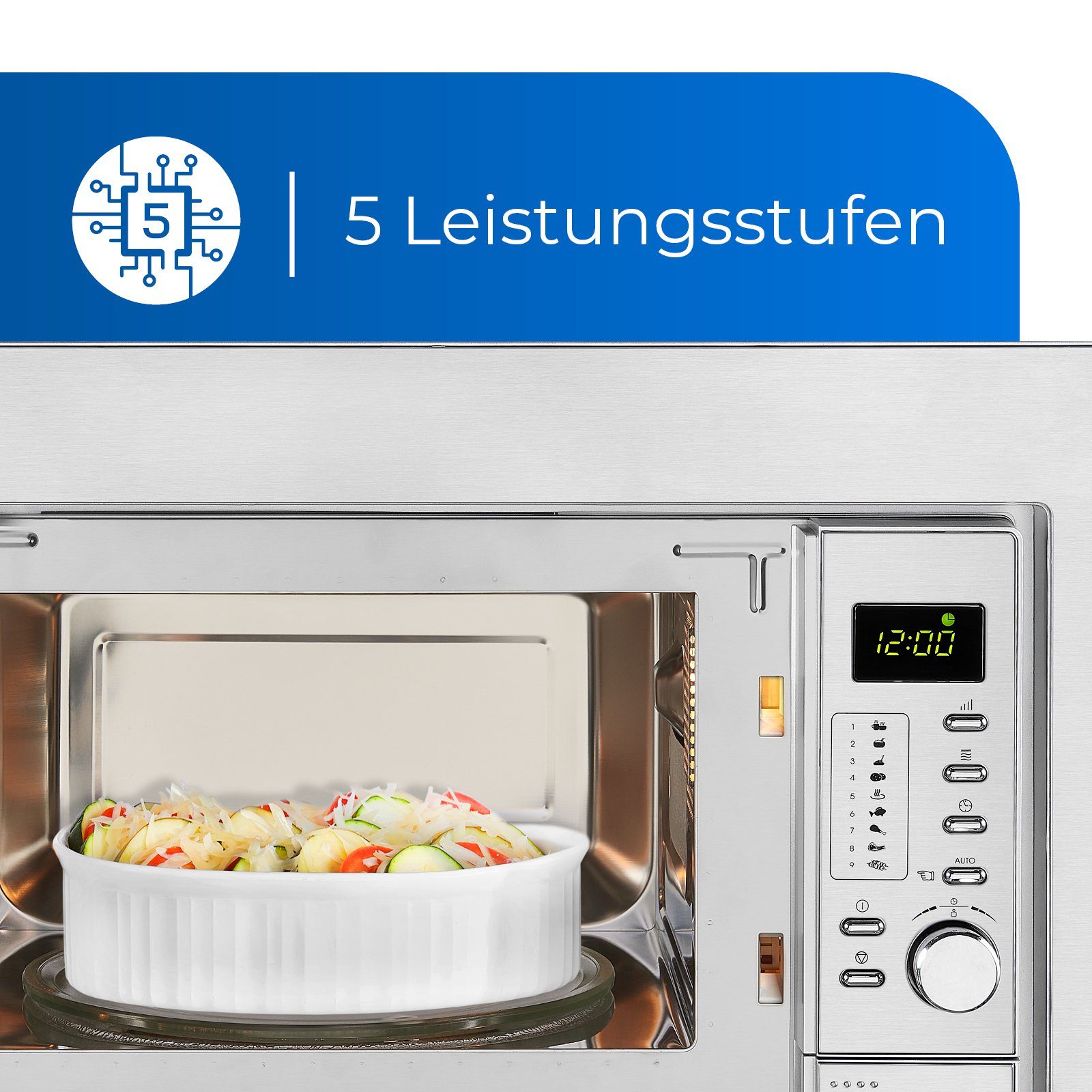 exquisit Einbau-Mikrowelle EMW 19-7, Kombifunktionen, Grill, 20,00 l, einbaufähig mit praktischen Automatikprogrammen