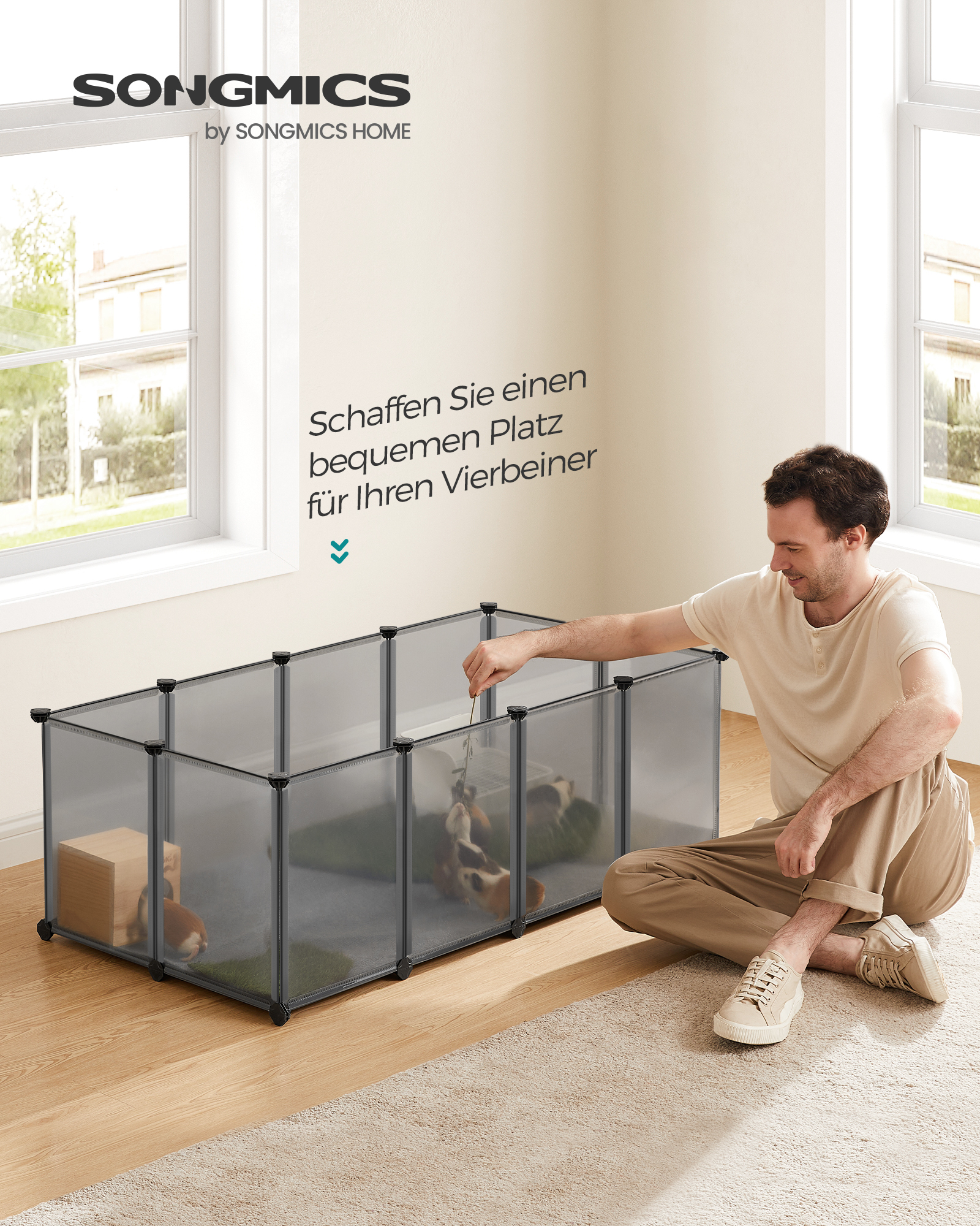 SONGMICS Freigehege SONGMICS L-XL Freigehege mit Bodenplatten grau 1,25 m, 63 cm, 42 cm