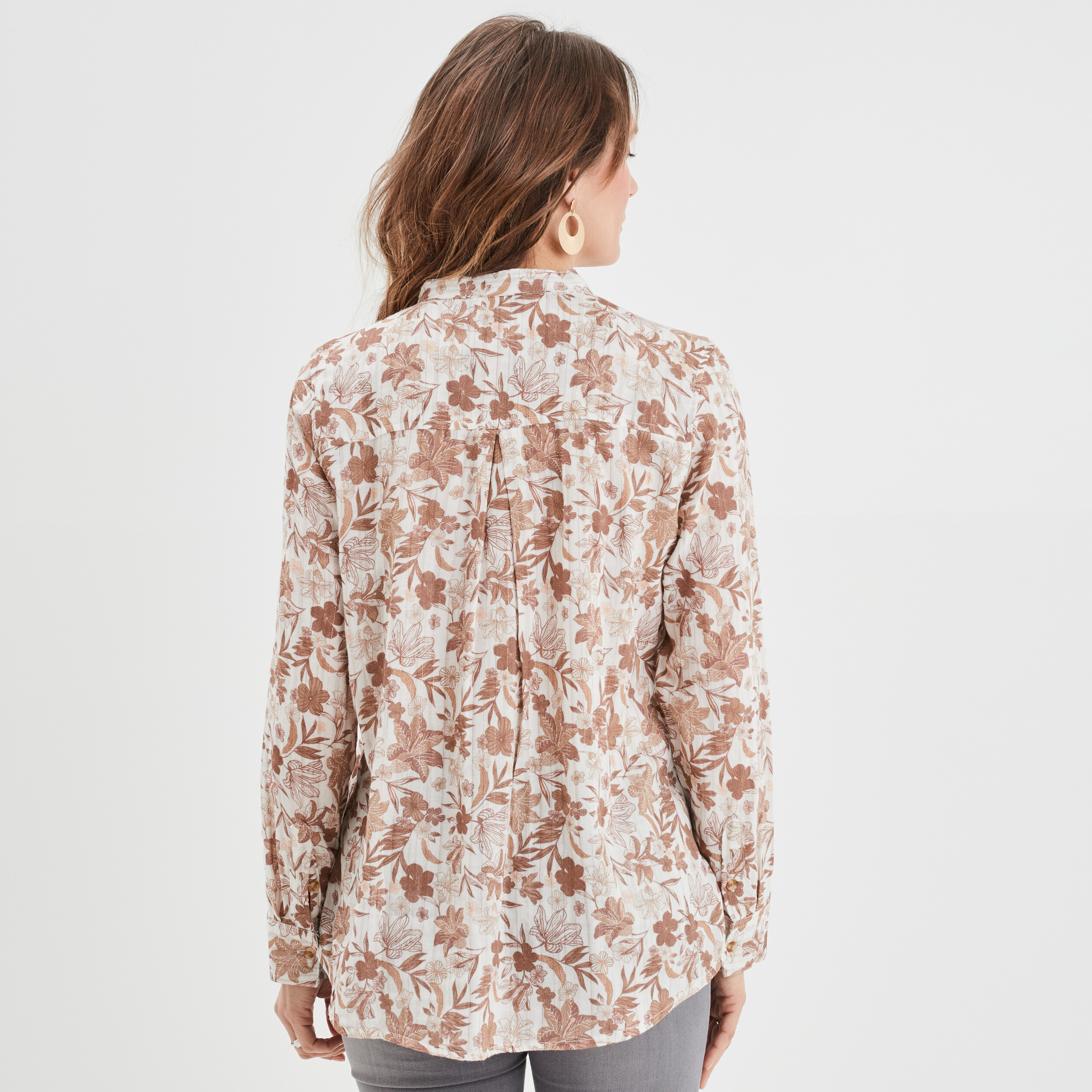 Chemise manches longues col mao creme femme | La Halle