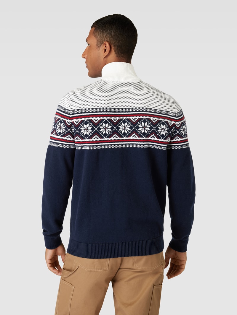 Strickpullover mit Troyer-Kragen Modell 'CLAUS' in dunkelblau