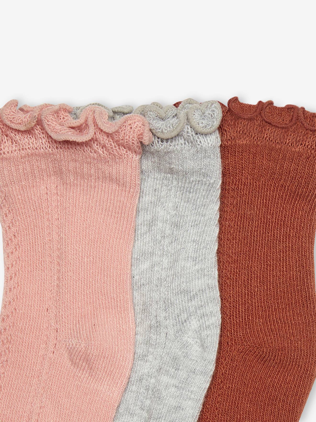 Lot de 3 paires de chaussettes fille en maille ajourée lot rose