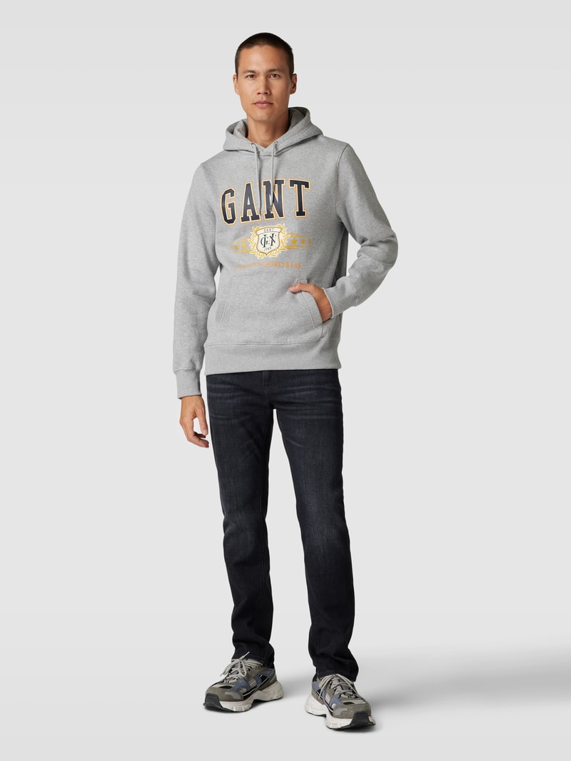 Hoodie mit Label-Print in mittelgrau meliert