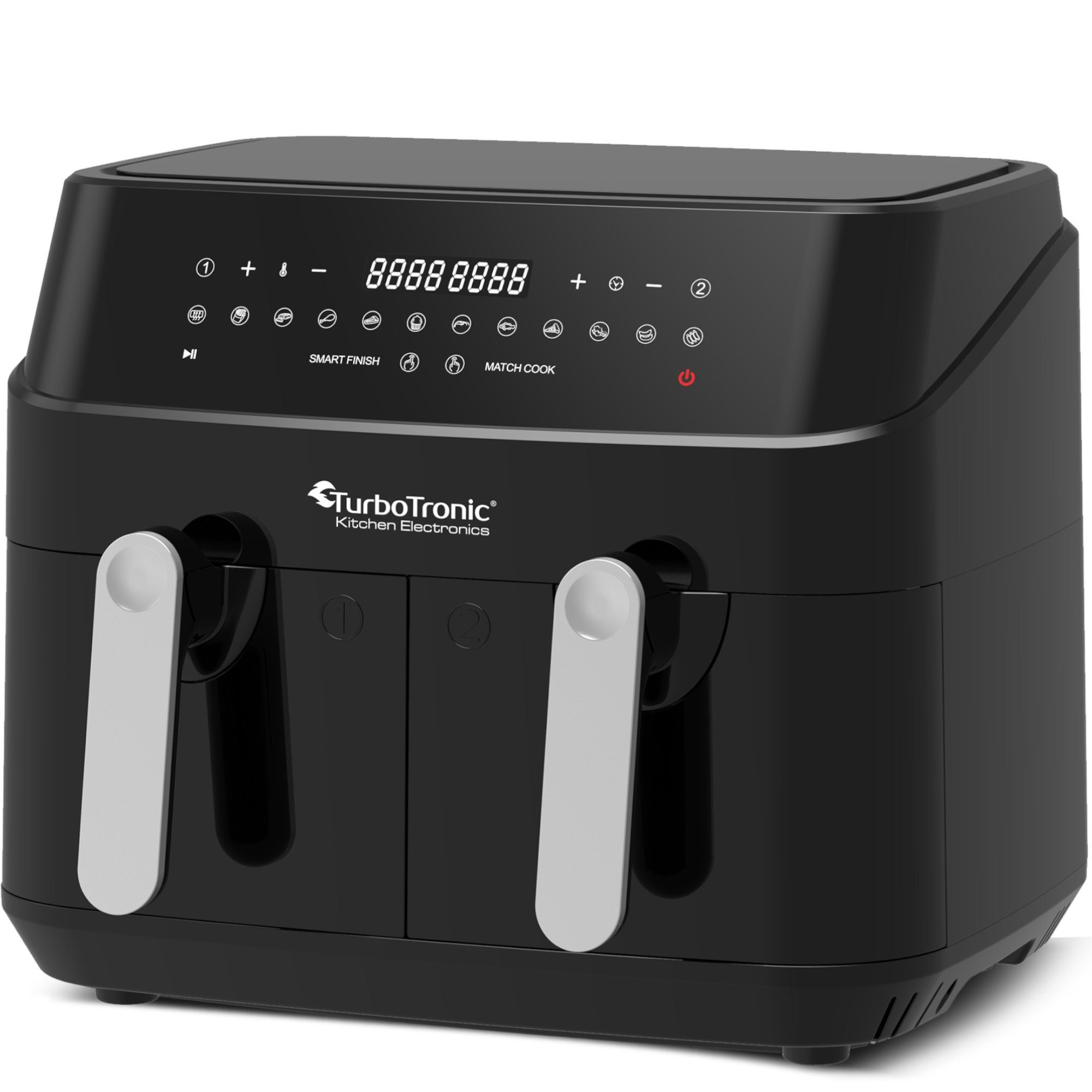 TurboTronic by Z-Line Heißluftfritteuse XXL Doppelkammer 2x 4,5 Liter, 50°C - 200°C, Power, dual, Camping, 3200 W, 12 Programme Fritteuse ohne Fett, digitaler doppel Airfryer Fettfrei