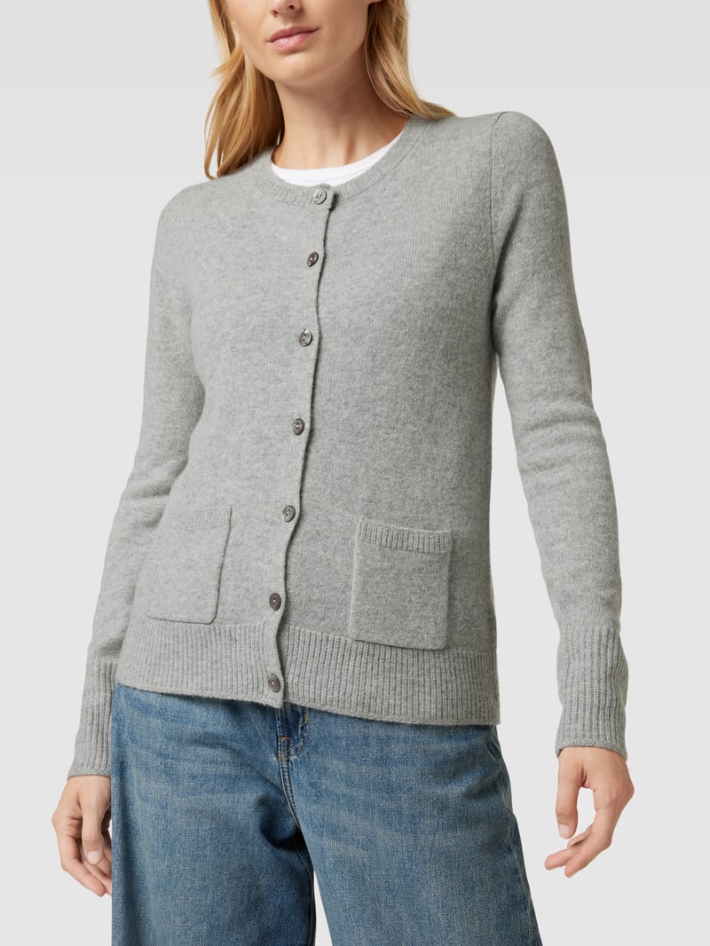 Strickjacke mit Knopfleiste und Eingrifftaschen in mittelgrau meliert