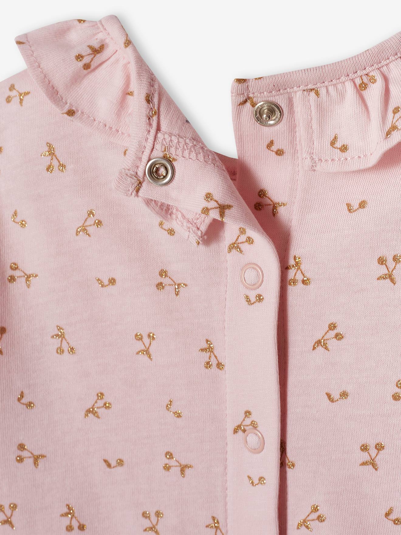 T-shirt col volanté bébé fille personnalisable rose poudré