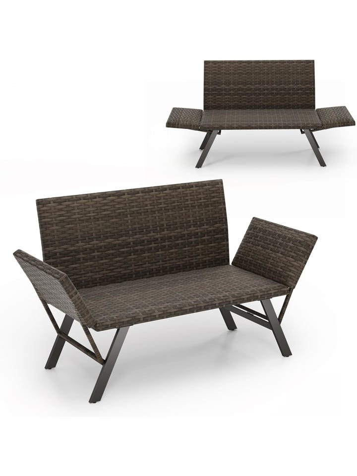 COSTWAY Polyrattan Gartenbank mit Liegefunktion in Grau günstig kaufen onesize