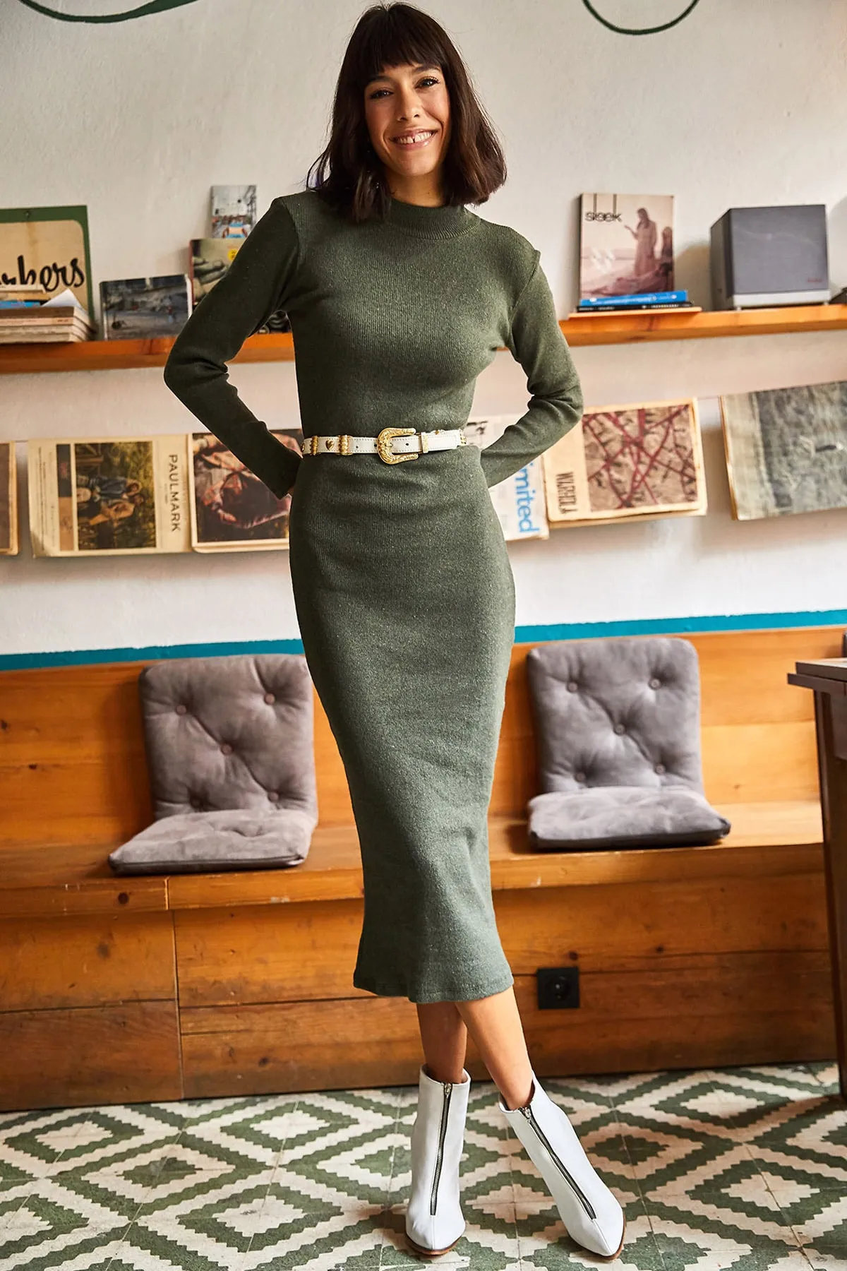Olalook  Langes Camisole-Kleid aus khakifarbenem Lycra-Schal für Damen ELB-19000750