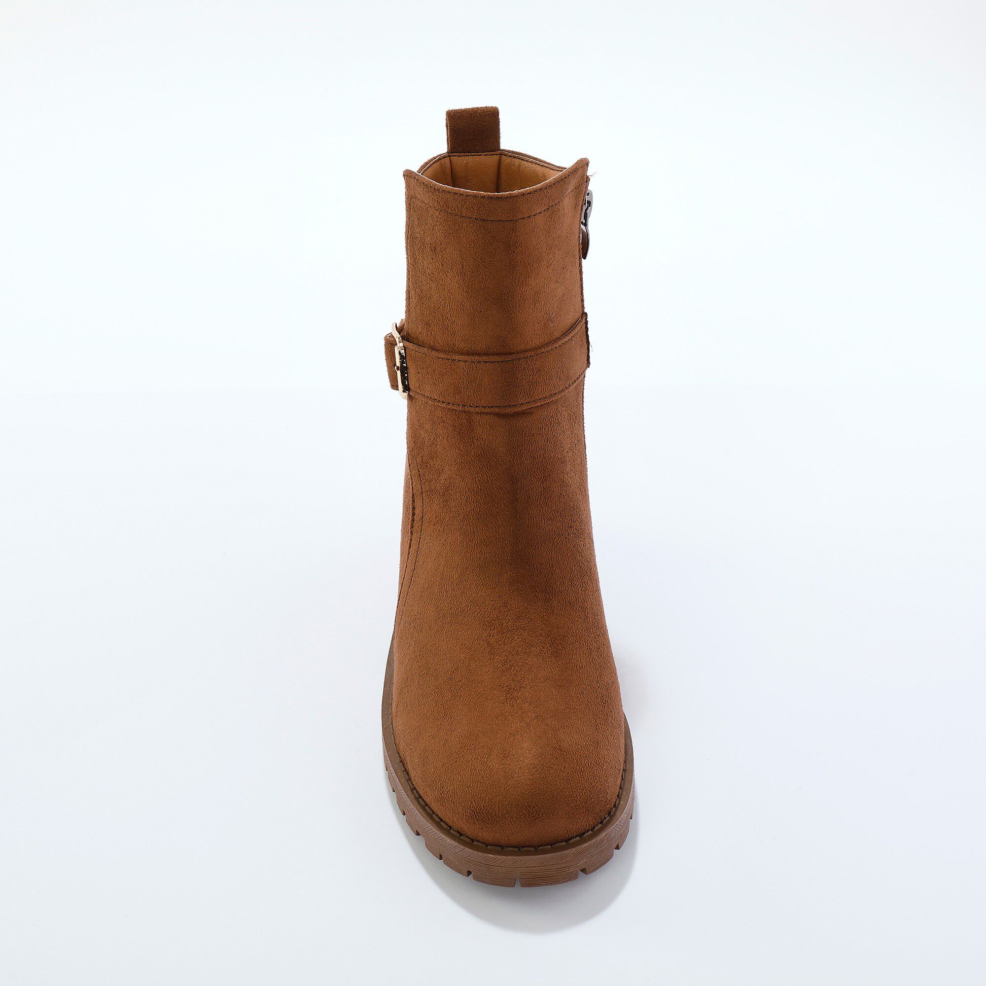 Boots à boucle effet suédine, semelle crantée