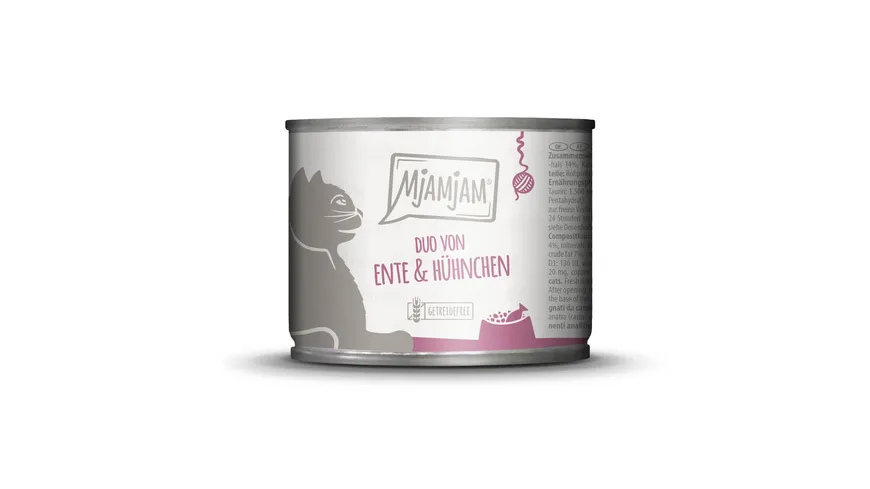 MjAMjAM Katzennassfutter DUO von zarter Ente & saftigem Hühnchen an Möhrchen 200 g