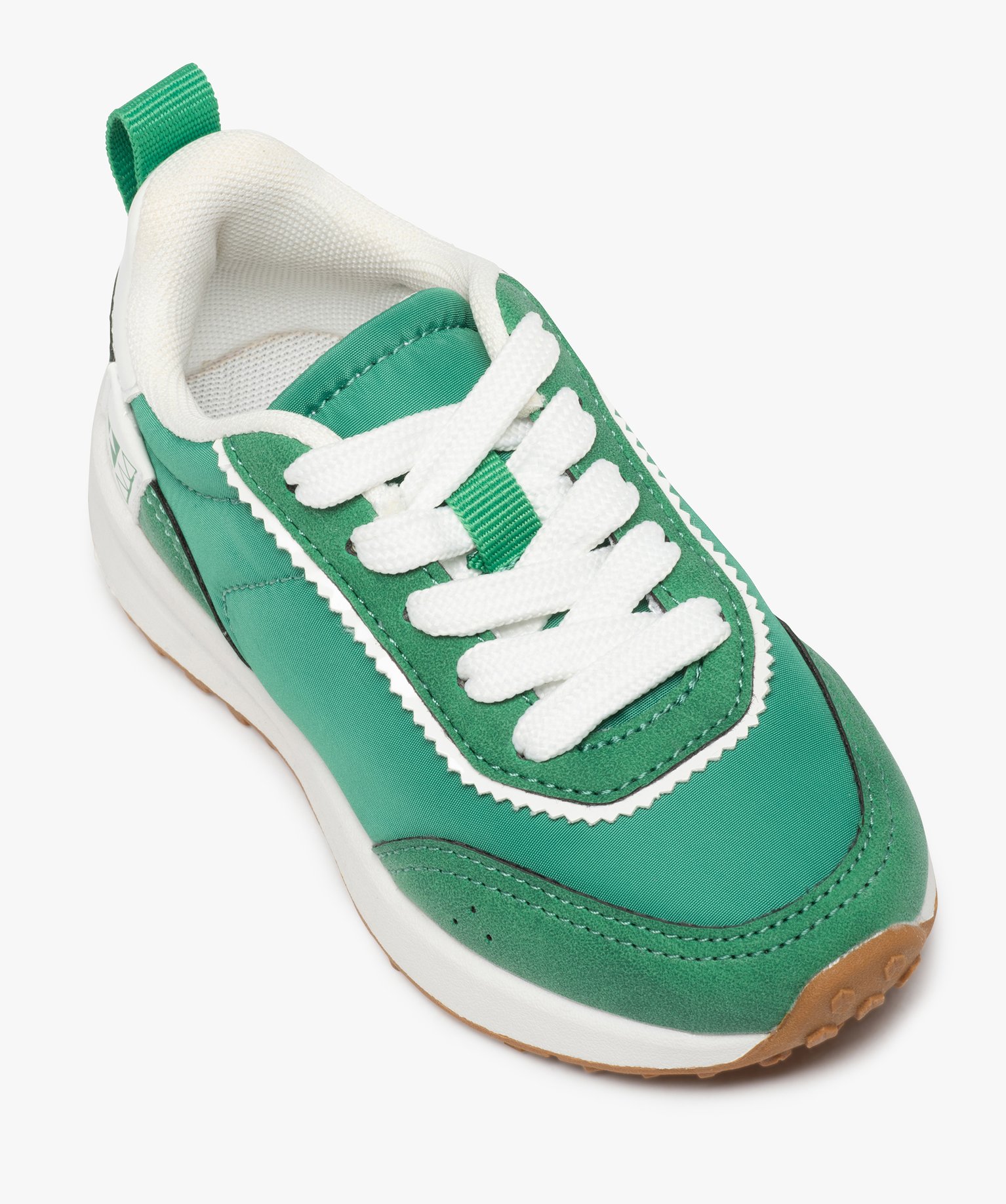 Baskets Garçon unies style retro running à lacets vert | GEMO