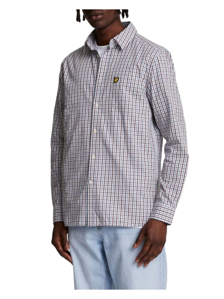 Lyle & Scott Langarmhemd in Weiß/Warmbraun günstig kaufen