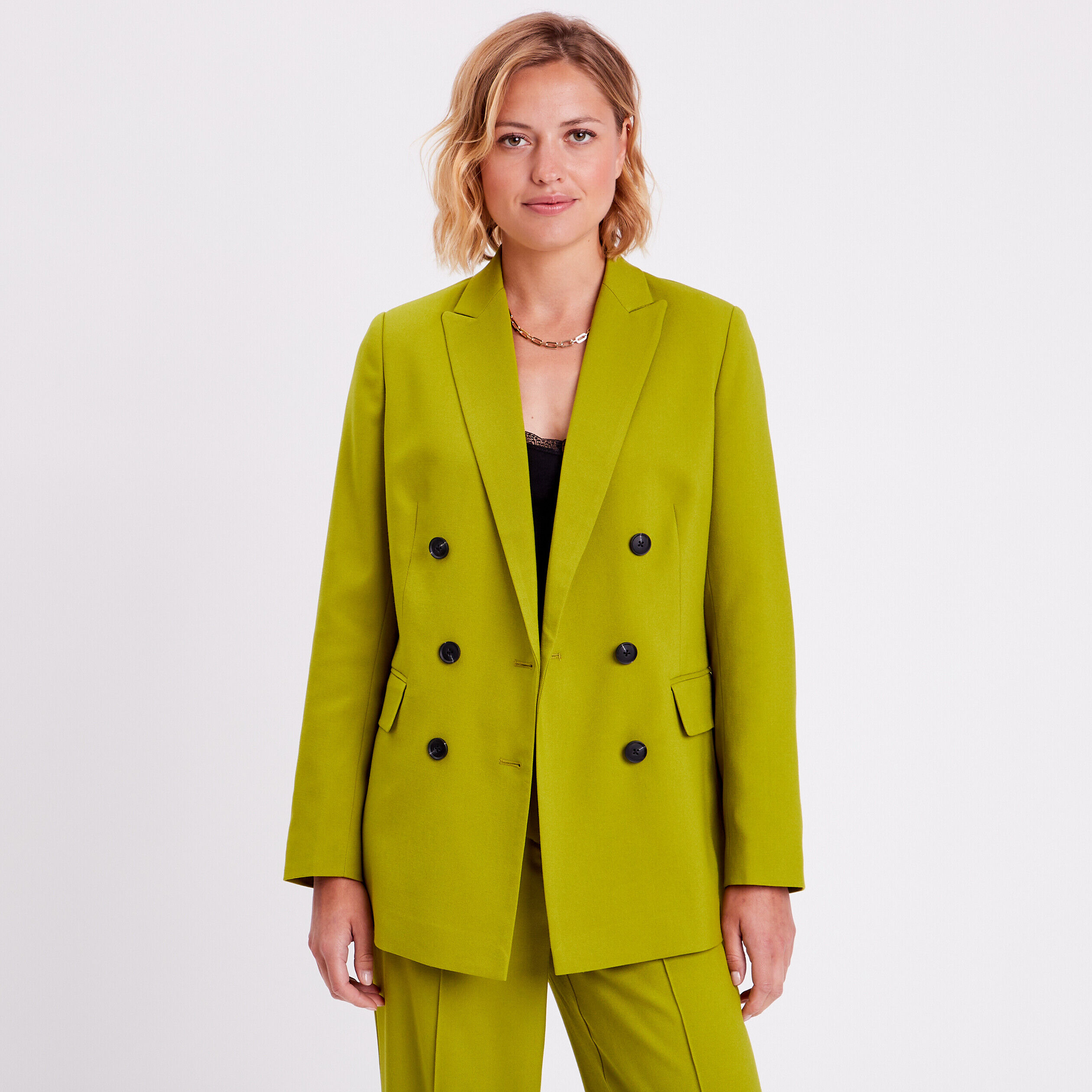 Veste blazer double boutonnage vert kaki femme | Cache Cache