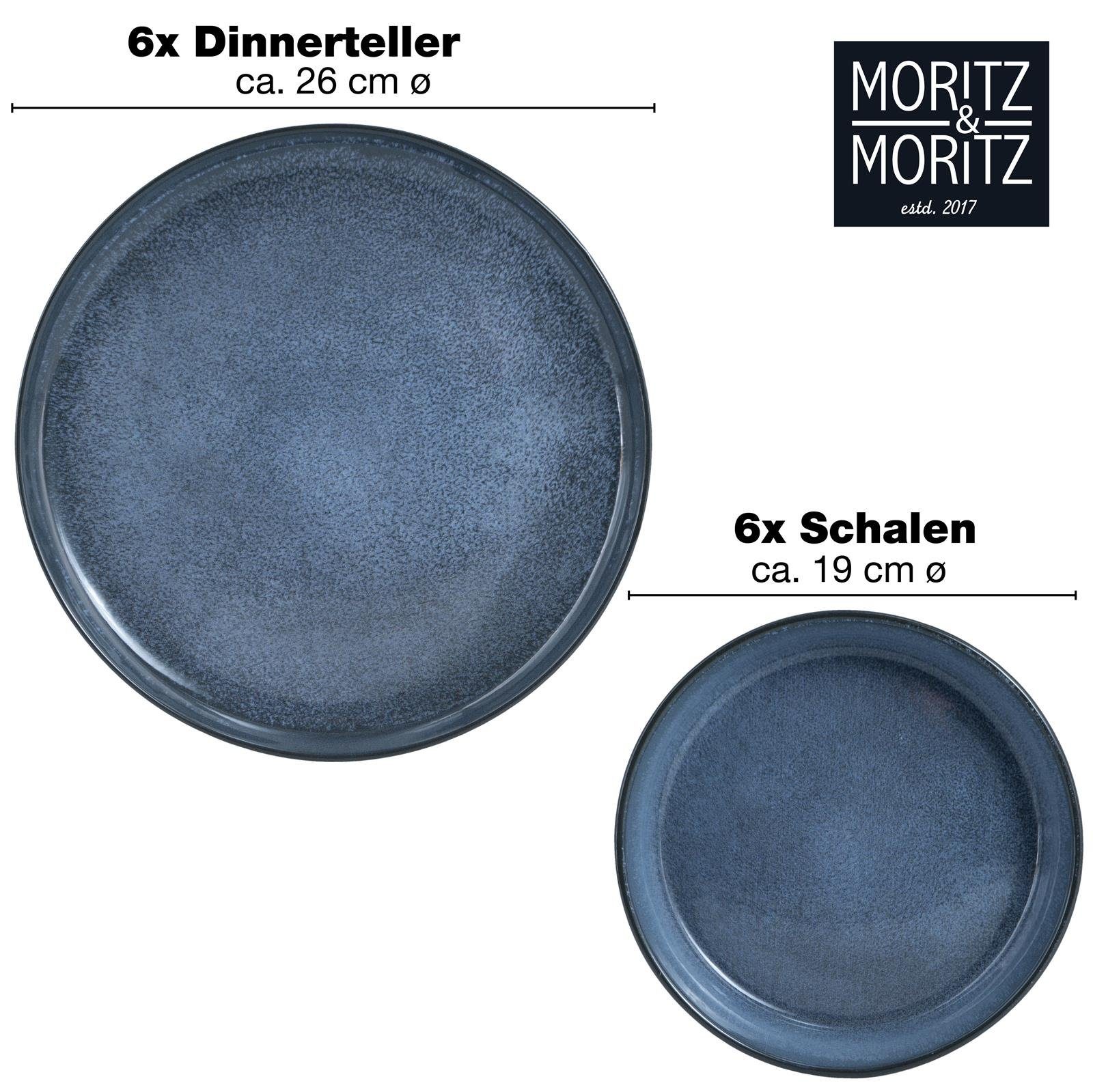 Moritz & Moritz Tafelservice Moritz & Moritz 12tlg Tafel Service Blau Geschirr Set Digital (12-tlg), 6 Personen, Kombigeschirr für 6 Personen