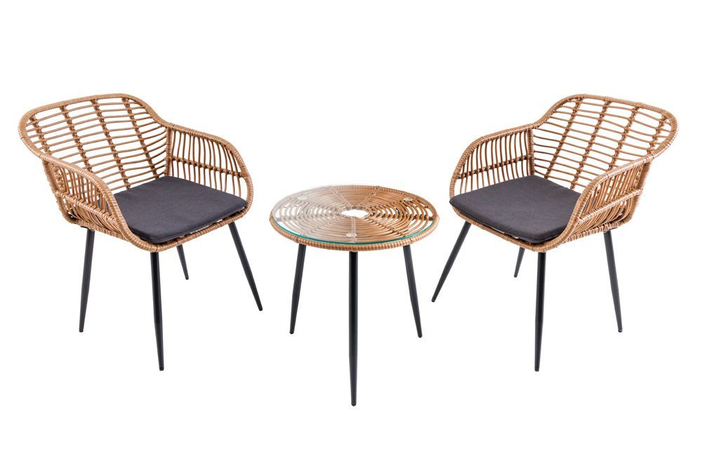 riess-ambiente Balkonset PARIS braun, (Set, 3-tlg), Garten · Terrasse · Tisch · Stühle · Sitzgruppe · Outdoor · Design