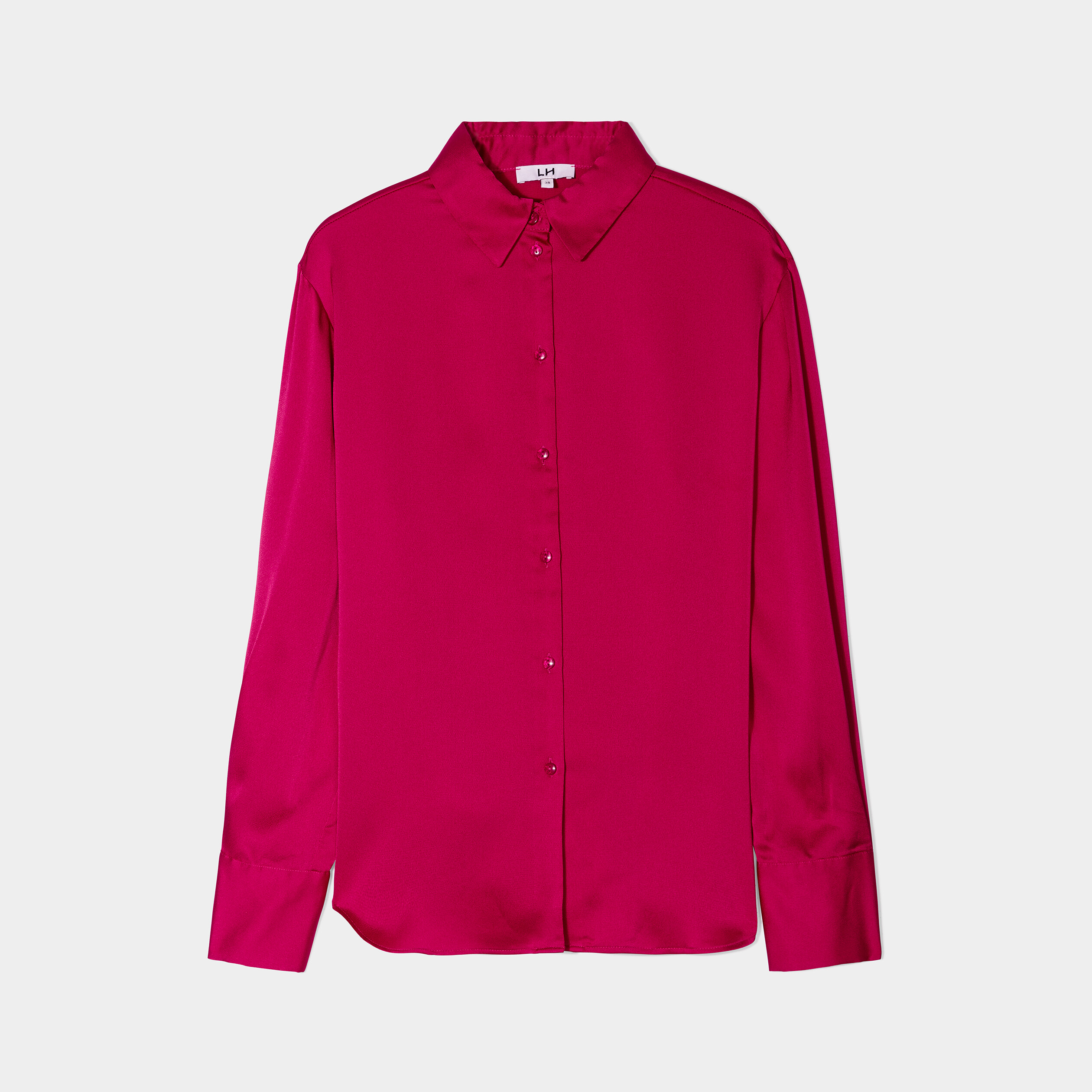 Chemise satin manches longues rose framboise femme | La Halle