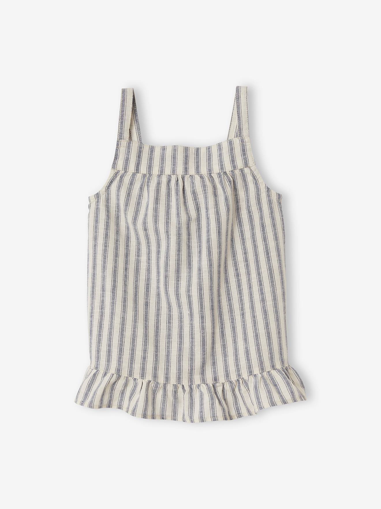 Ensemble rayé fille débardeur volanté et short assorti écru rayé