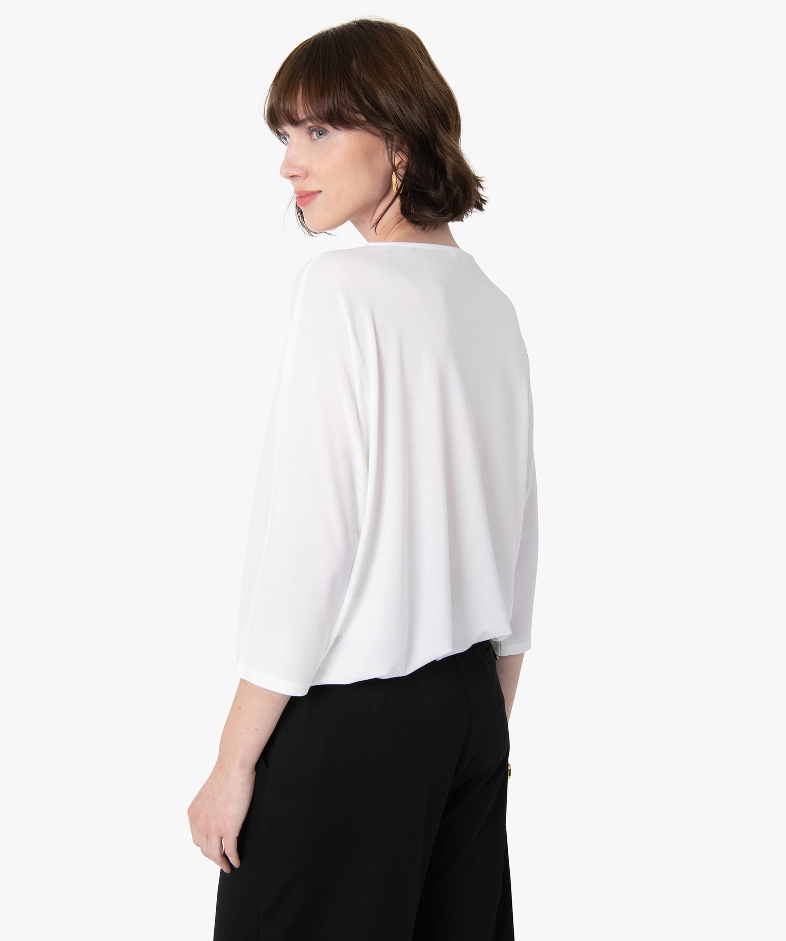 Tee-shirt femme avec col V fantaisie | GEMO