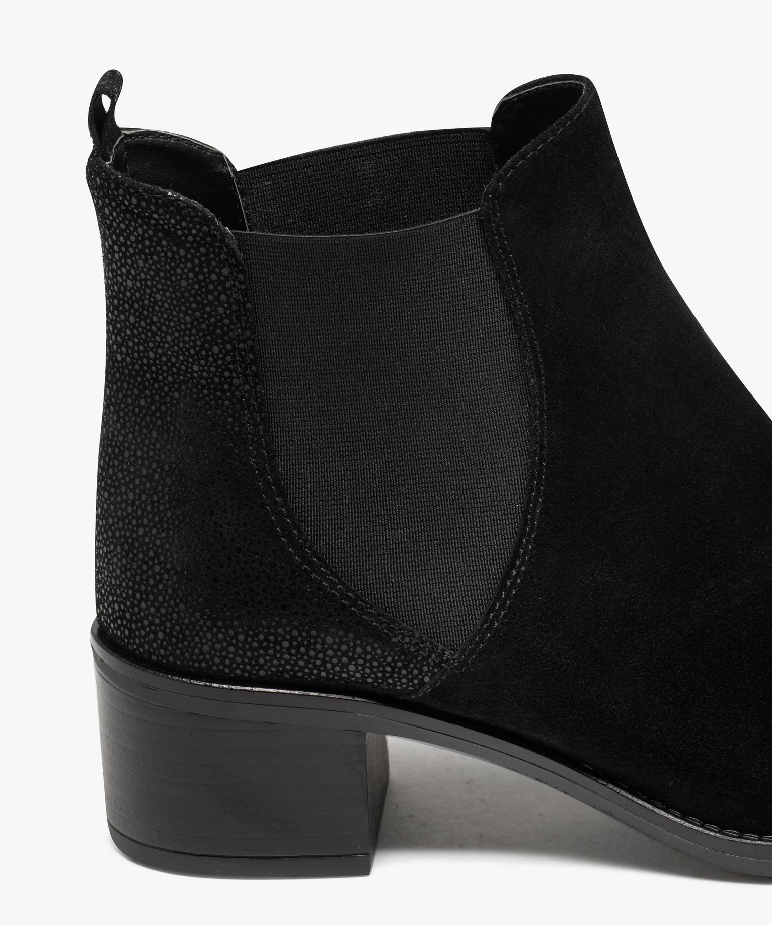 Chelsea boots dessus cuir à petit talon femme noir | GEMO