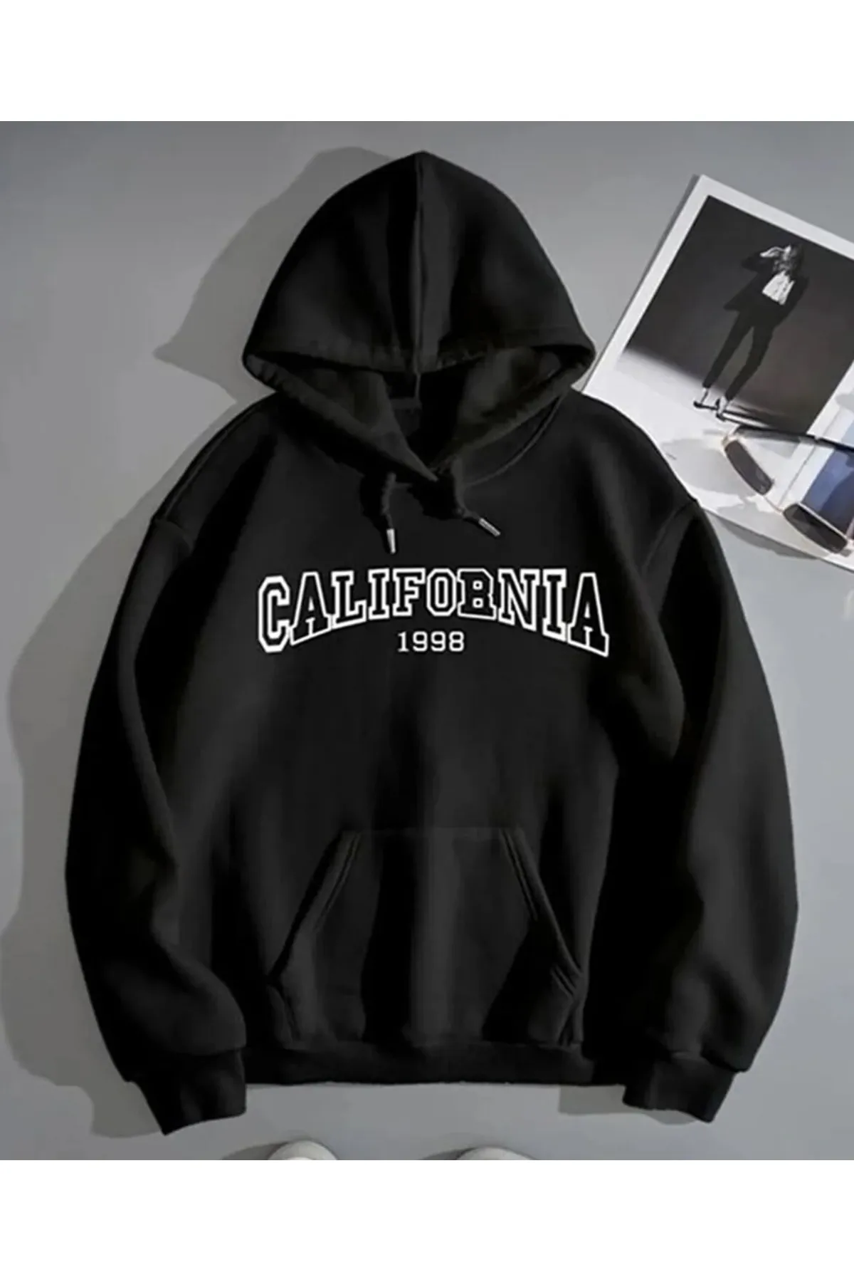 My Blog  Schwarzes, bedrucktes Oversize-Kapuzenpullover „California 1998“.