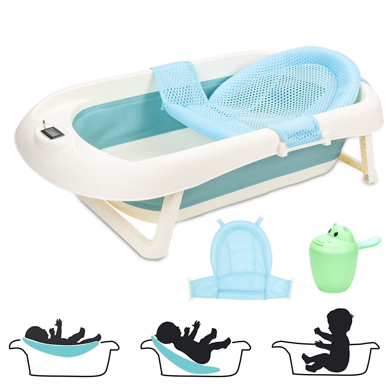 Lospitch Babybadewanne Baby Badewanne Faltbare Babywanne mit kissen Ergonomische Kunststoff