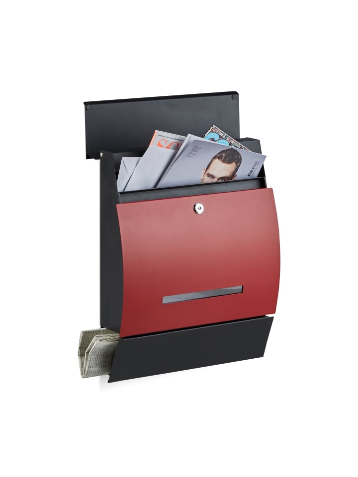 relaxdays Briefkasten Zeitungsfach in Schwarz Rot günstig kaufen onesize