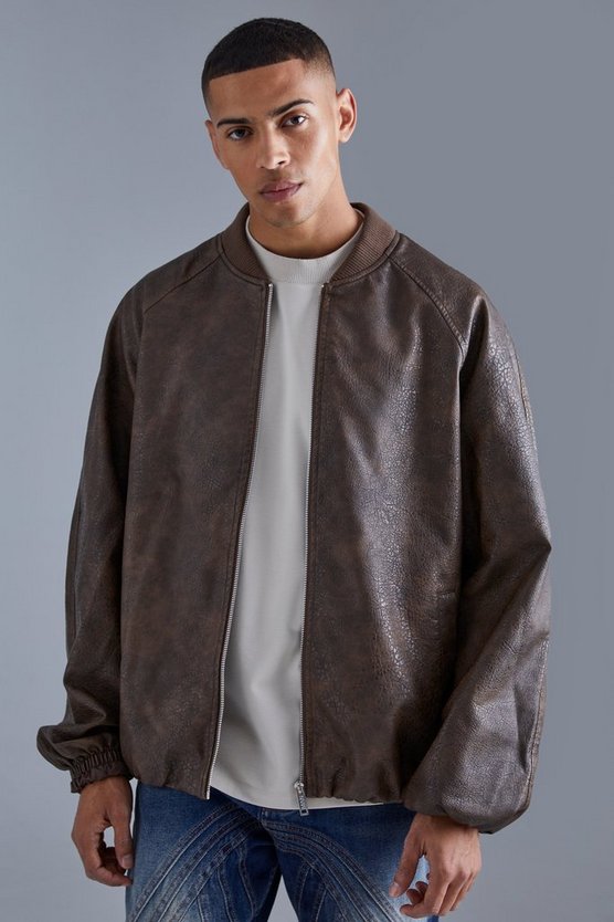 Oversize Vintage PU Raglan Bomberjacke