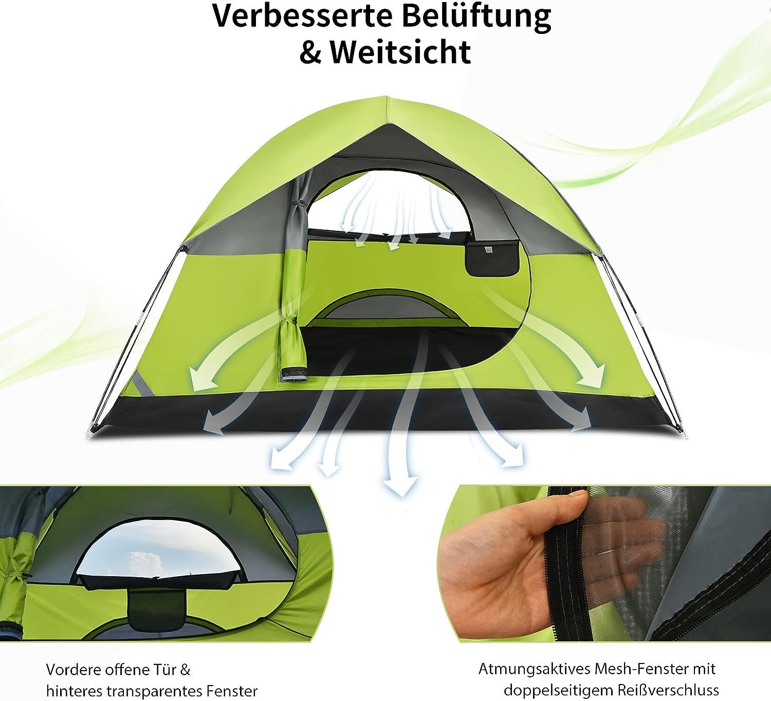KOMFOTTEU Kuppelzelt Campingzelt, Personen: 2, wasserdichtes Zelt mit Bodennägeln & Seilen