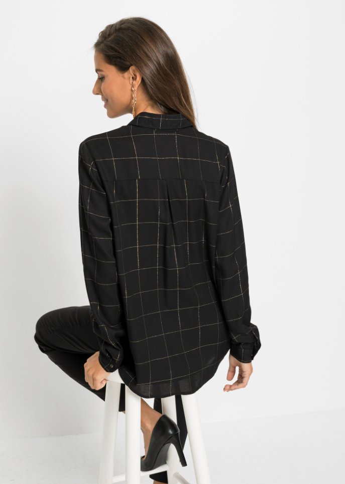 Karierte Bluse mit Glitzereffekt
