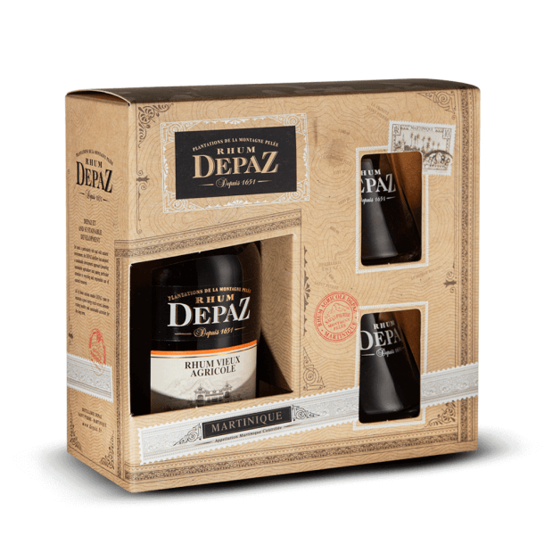 Coffret Depaz Vieux Plantation + 2 Verres 45%