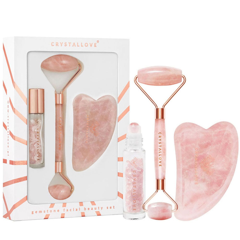 crystallove CRYSTALLOVE Rose quartz roller and gua sha set