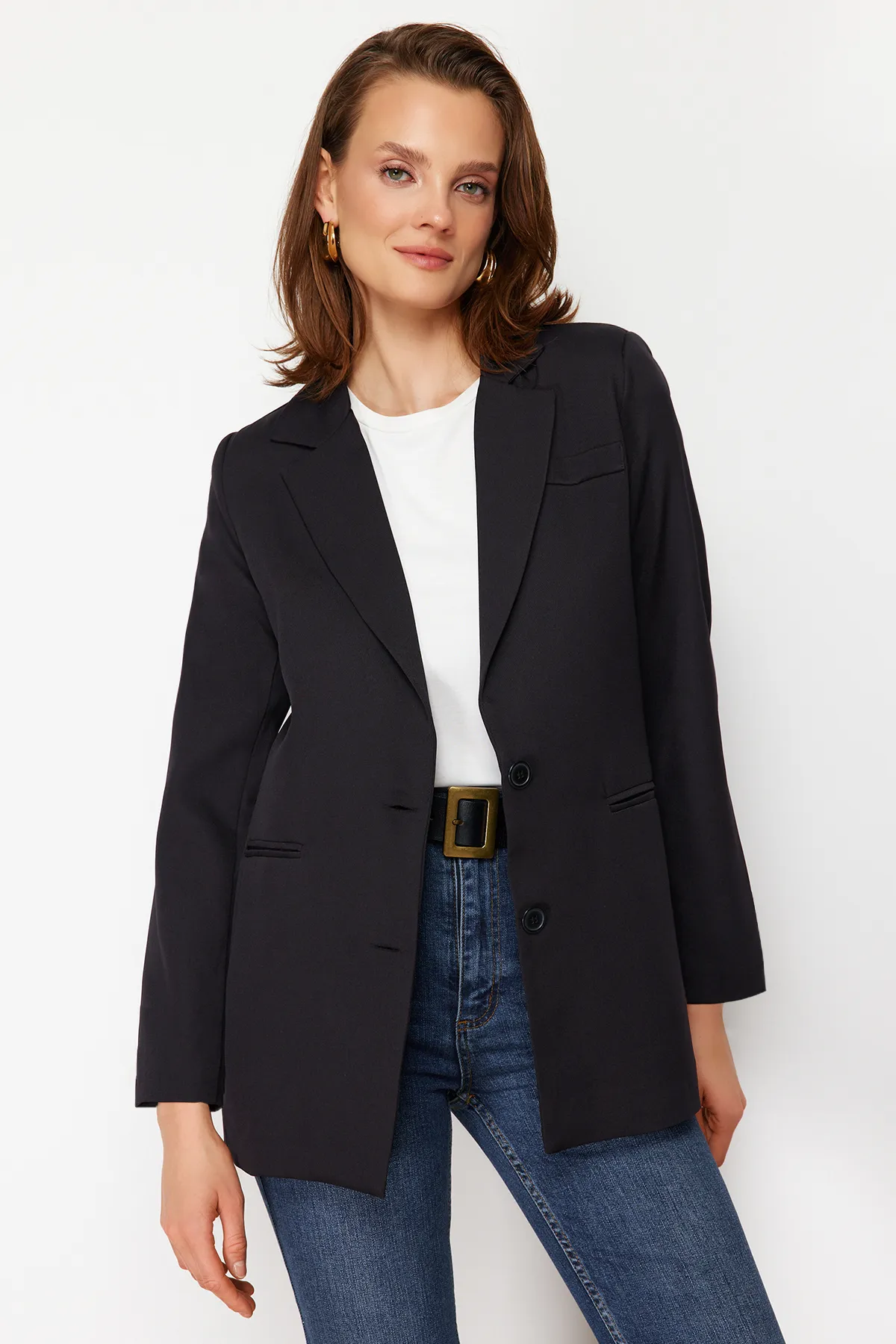 Trendyol Modest  Schwarze geknöpfte Blazer-Webjacke TCTAW22CK0032