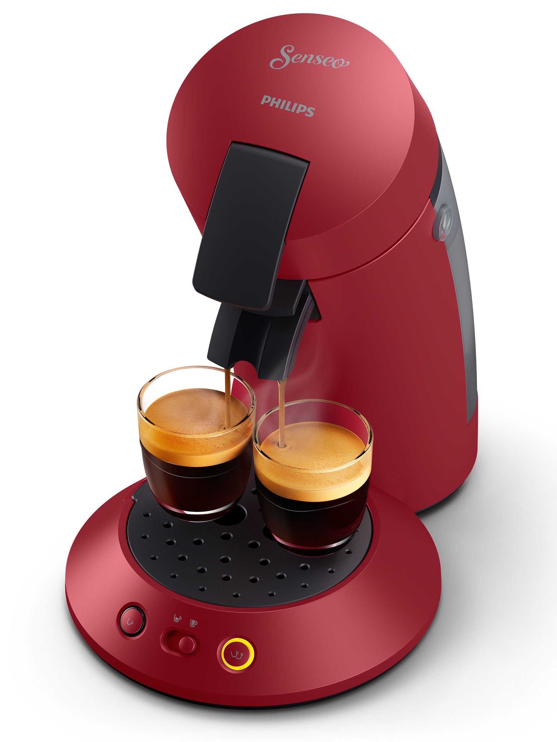 Philips Senseo Kaffeepadmaschine Orginal Plus CSA210/90, aus 28% recyceltem Plastik und mit 2 Kaffeespezialitäten, dunkelrot